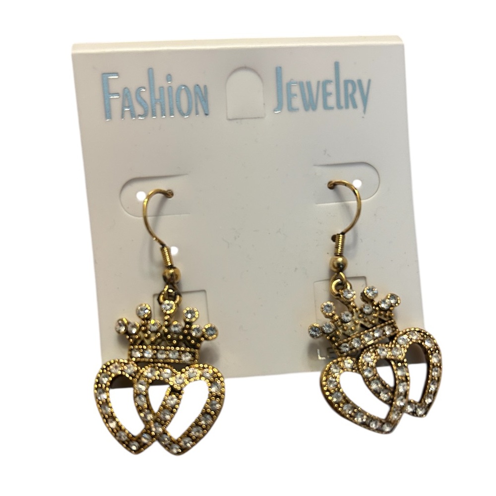 Gold Crown Heart Earrings